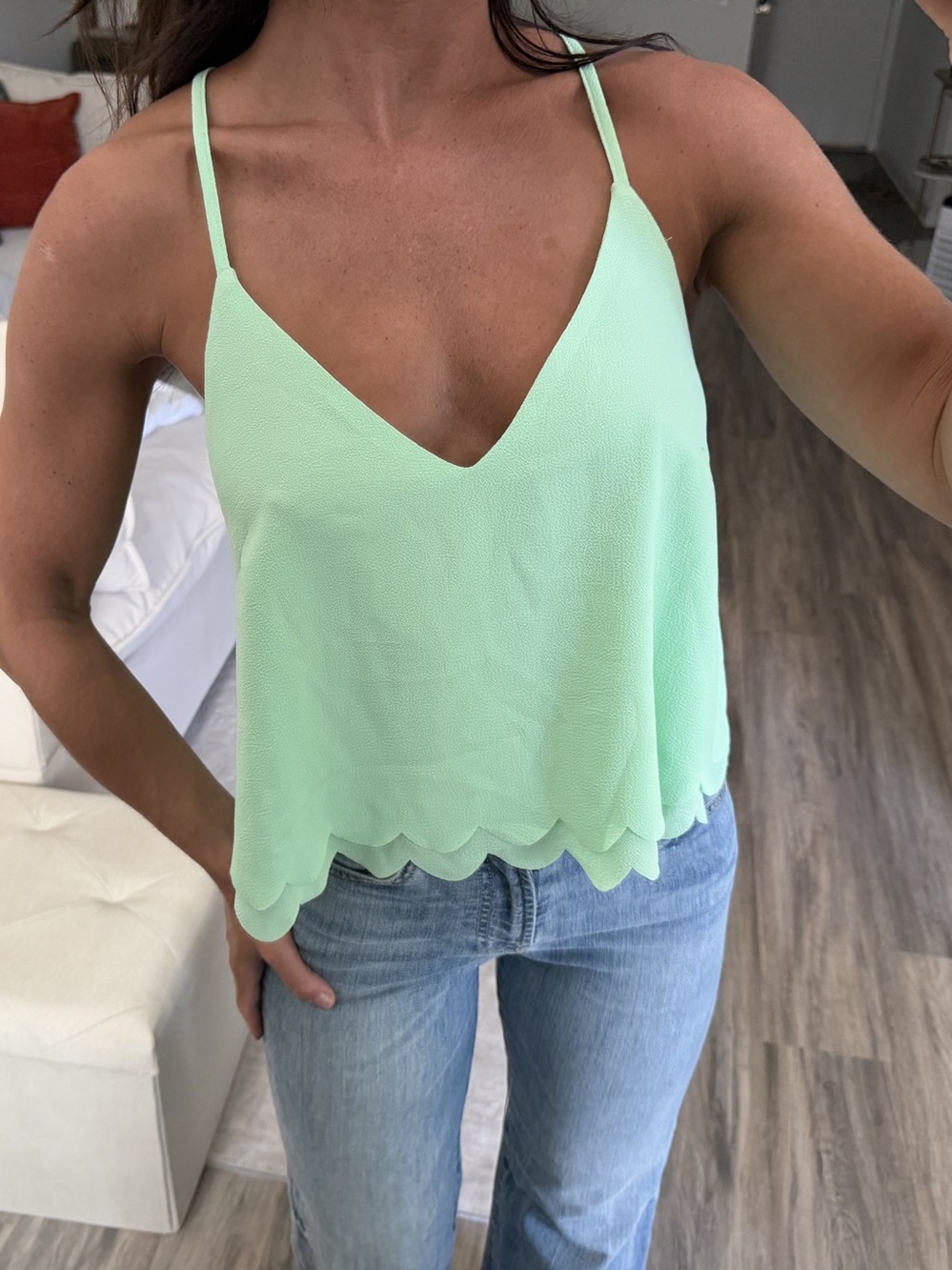Lush Scalloped Sleeveless Cami in Green Size Small